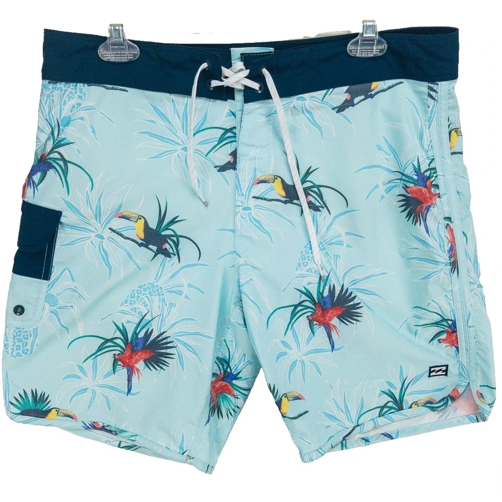 Billabong Board Shorts Men’s 32 Blue Toucan Print Surf Swim Trunks 73 Pro